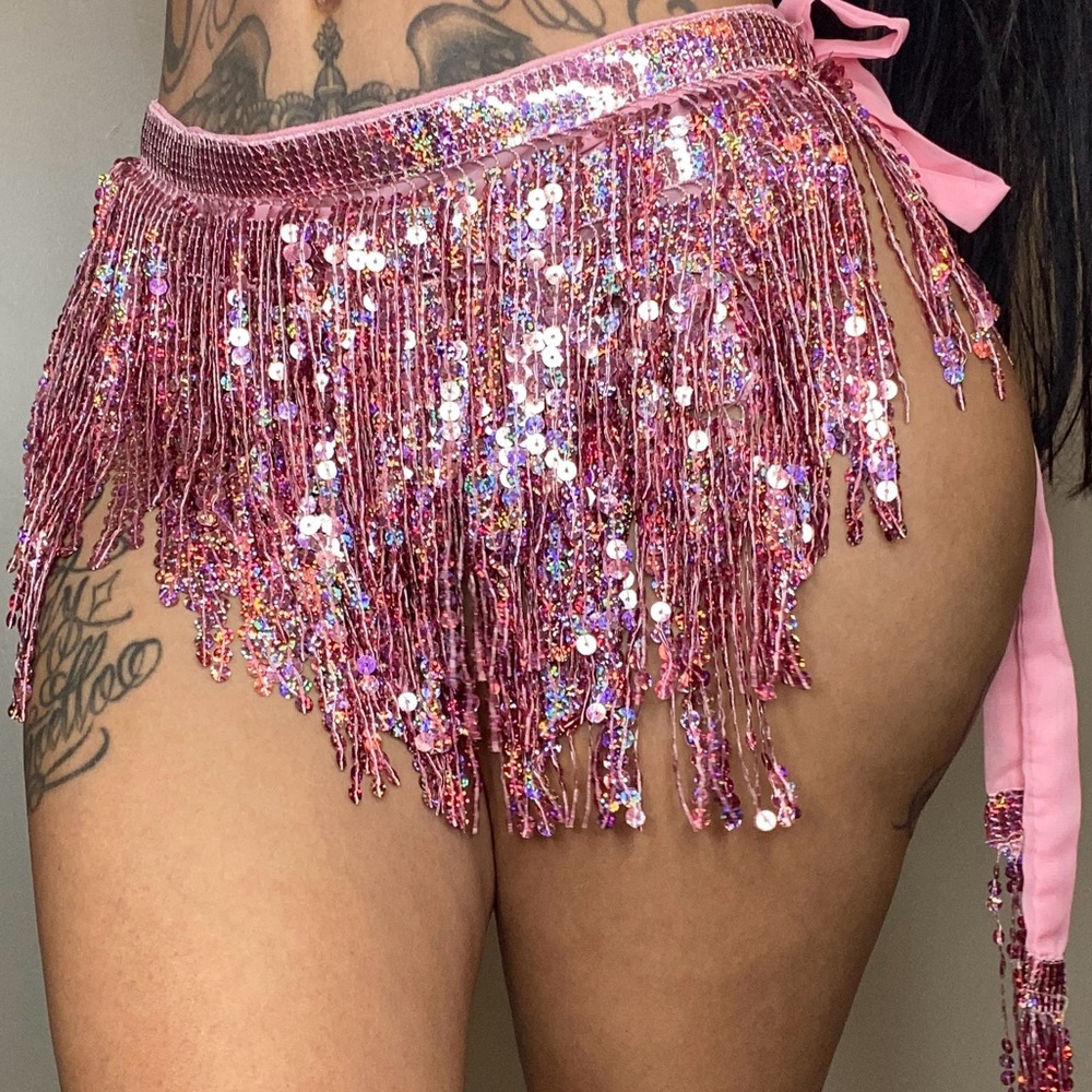 Pink Sequin Fringe Skirt